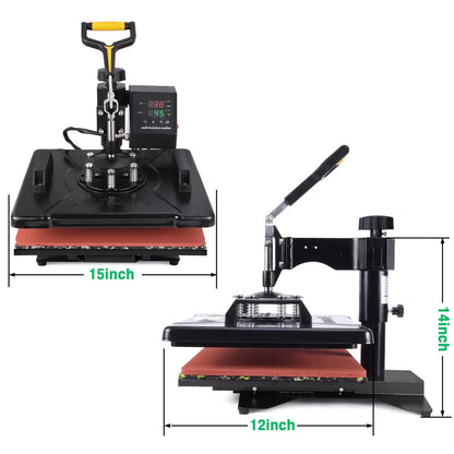 Slendor 5 in 1 Heat Press Machine 12x15 inch 360-Degree Swing Away Digital T Shirt Pressing Machine Multifunction Heat Transfer Sublimation Combo for - WoodArtSupply