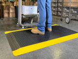 Wearwell UltraSoft Diamond-Plate SpongeCote Mat - Black/Yellow. Anti-Fatigue Workstation Mat. 3' W x 5' L x 15/16" Thickness. Nitricell Sponge. Wearwell