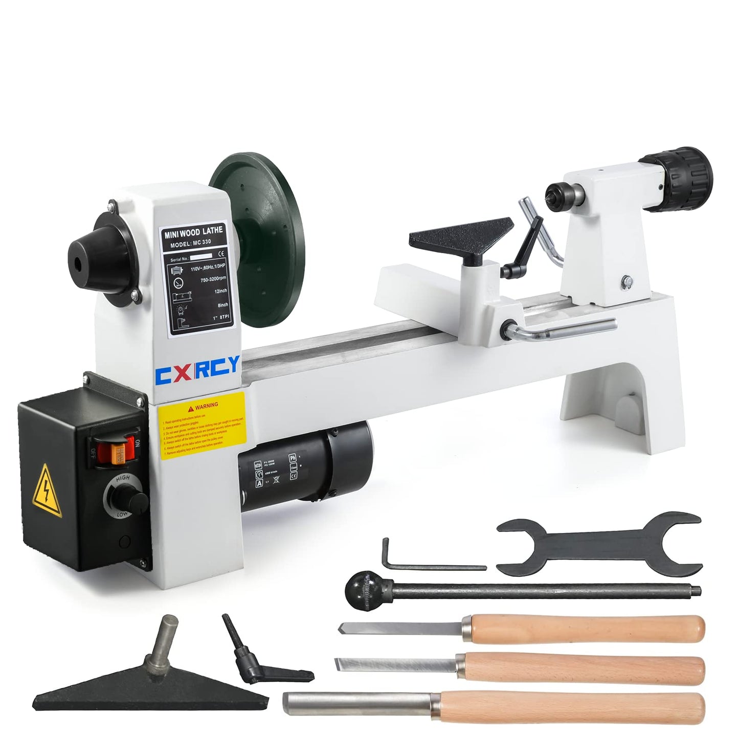 CXRCY 8" x 12" Wood Lathe, Mini Benchtop Wood Lathe Machine1/3 HP Infinitely Variable Speed 750-3200 RPM with 3 Chisels for Woodworking, Woodturning - WoodArtSupply