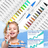 Banral 48 Colors Acrylic Paint Pens Markers, Dual Tip with Medium Tip and Brush Tip Paint Pens for Rock Painting, Stone, Wood, Calligraphy, Canvas, Banral