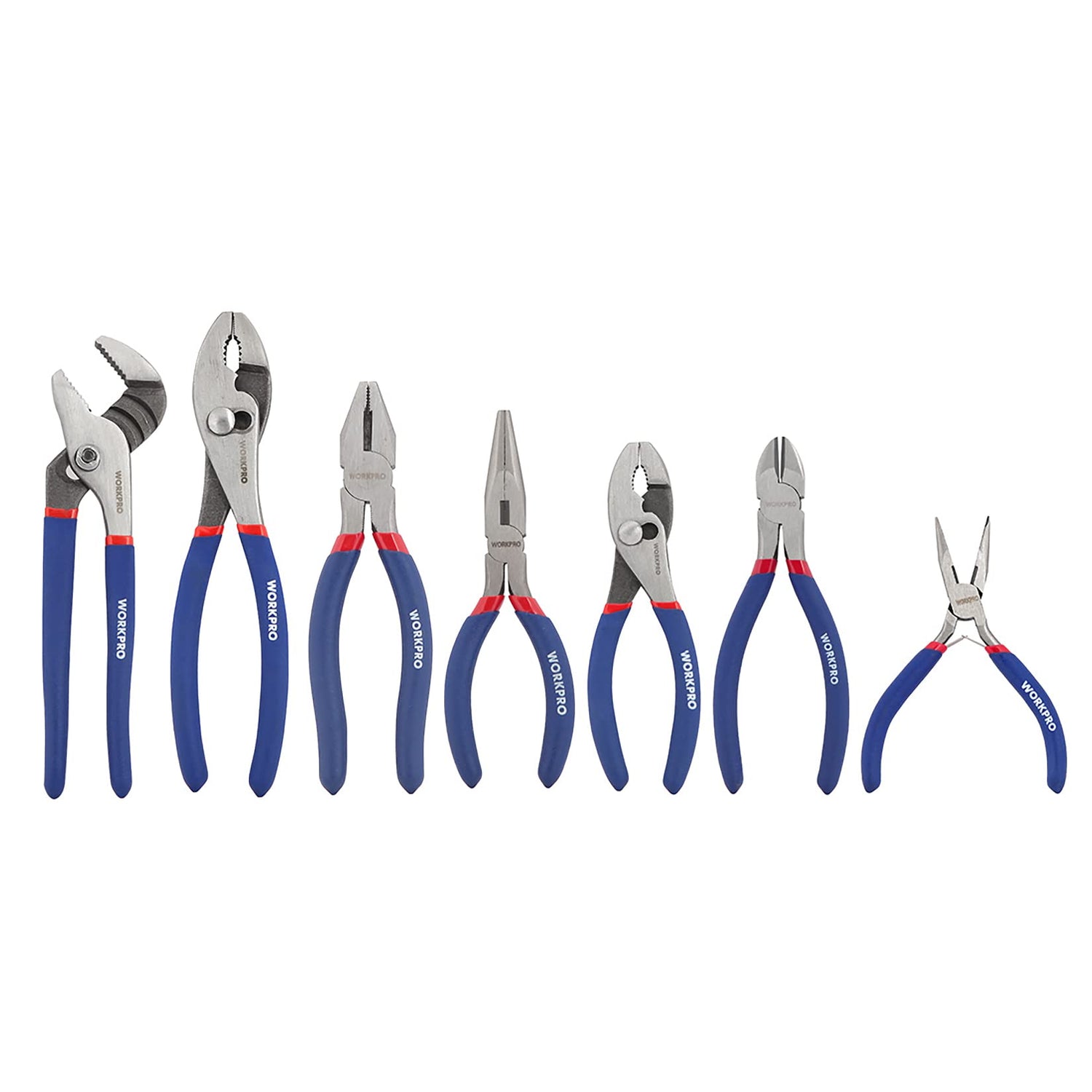 7-piece Workpro Pliers Set with Groove Joint, Long Nose, Slip Joint, Linesman, and Diagonal Pliers for DIY & Home Use WORKPRO