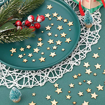 500 Pieces Wooden Stars Mixed Size Wood Stars Cutout Shape with 4 Sizes Mixed for Christmas Flag Winter Party Decoration Art Craft Sewing Model