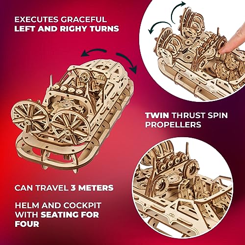UGEARS Rescue Hovercraft - Boat Model Kits for Adults - 3D Wooden Puzzle Ship - Wood Model Boat Kits to Build - Premium Model Boats Kits with UGEARS