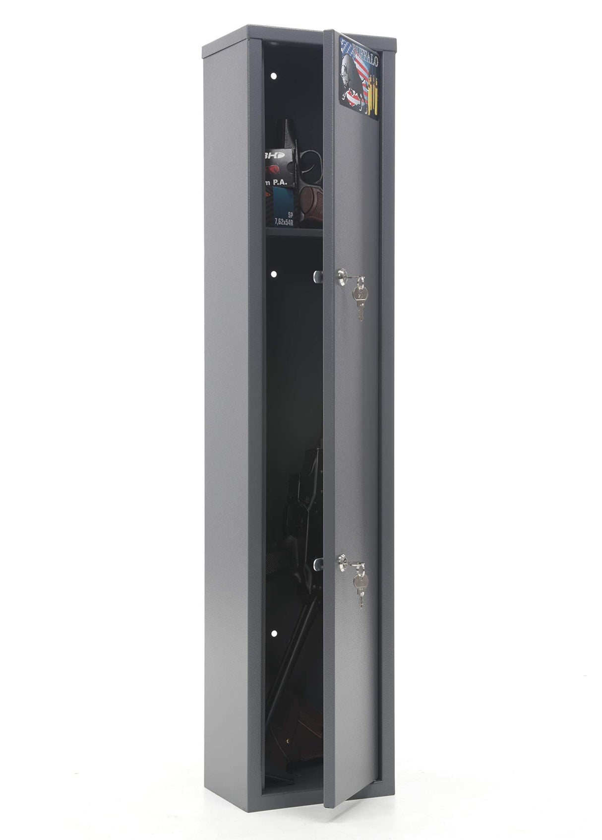 SK New Interiors Buffalo 1015 Gun Rifle Shotgun Metal Small Security Cabinet Safe Storage with Separate Pistol/Ammo Area SK New Interiors