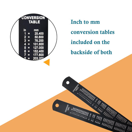 Zotemo Metal Ruler, 6 Inch Stainless Steel Ruler with Metric Measurement, 2 Pack, 15 Centimeters Straight Edge Ruler with Inch to MM Conversion Table Zotemo