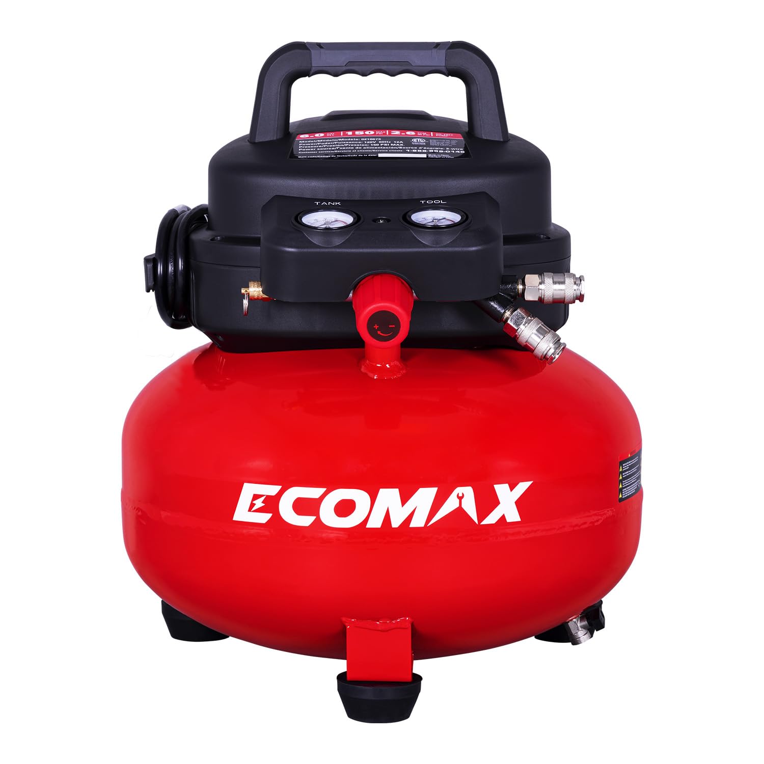 ECOMAX Air Compressor, Portable Air Compressor, 6 Gallon, Pancake Air Compressor, Max 150 PSI, 2.6 CFM @90 Psi, Oil Free Small Electric Air - WoodArtSupply