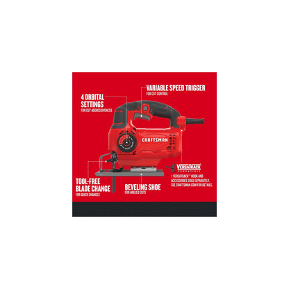 CRAFTSMAN Jig Saw, 4 Orbital Settings, Up to 3,000 SPM, 5 Amp, Corded (CMES610)