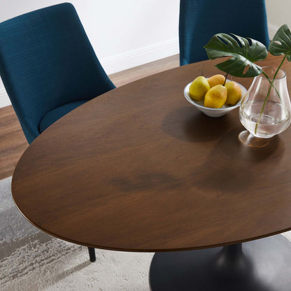 Modway Lippa 60" Oval-Shaped Mid-Century Modern Dining Table with Walnut Top and Black Base