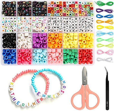 972 Pcs Jewelry Making Supplies Kits, Kids DIY Alphabet Letter Pony Beads with Elastic Bracelet String, Multicolor Bracelet Making Kits DIY Craft for SUNJOYCO