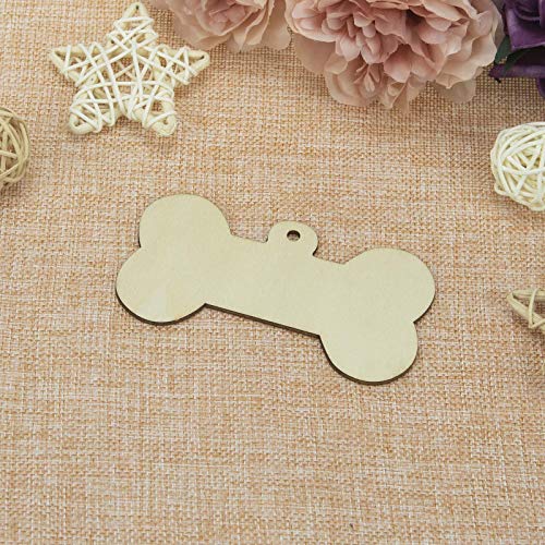 JANOU 24pcs Bone Shaped Wooden Cutouts Unfinished Wood Dog Bone Wood DIY Craft Embellishments Gift Tags Ornaments Decoration with Ropes, 4.1x2.2 in