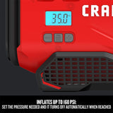 CRAFTSMAN V20 Tire Inflator, Compact and Portable, Automatic Shut Off, Digital PSI Gauge, Bare Tool Only (CMCE520B) Craftsman