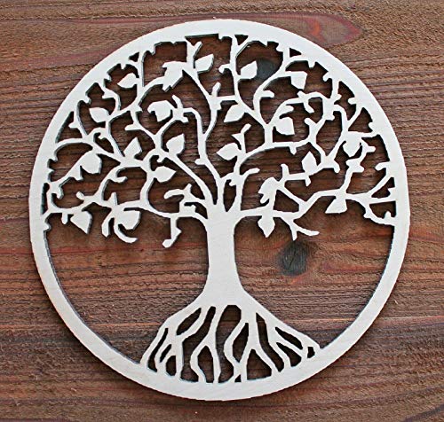 24" Tree of Life Circle Unfinished Wood Laser Cutout Cut Out Shapes Door Wall Sign - WoodArtSupply