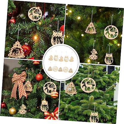 ABOOFAN 80 Pcs Christmas Ornaments Xmas Unfinished Hanging Slices Christmas Unfinished Wood Slices Christmas Wood Embellishments Wood Snowflake