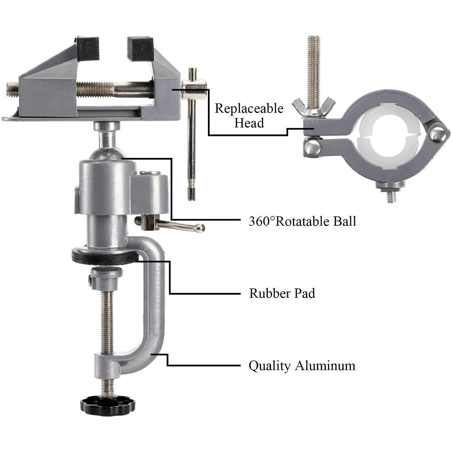 Fasmov Table Vise, 2in1 Bench Vise Home Table Vise Clamp-On Vise 360 Degrees Aluminum Alloy Swivel Rotating Universal Clamp for Electric Drill Stent Fasmov
