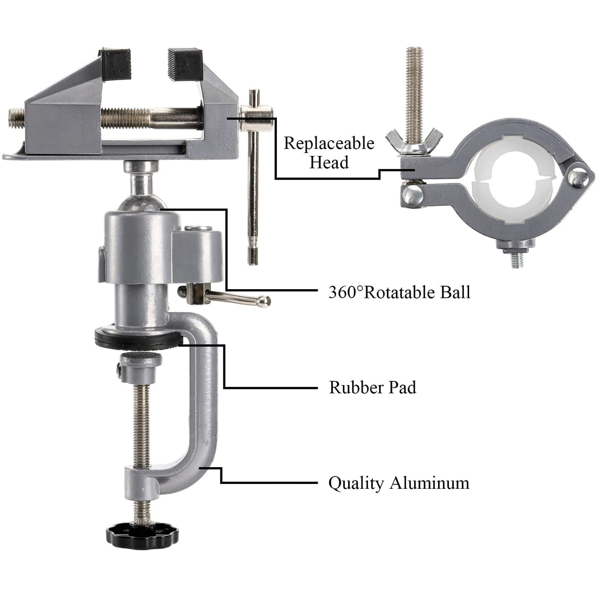 Fasmov Table Vise, 2in1 Bench Vise Home Table Vise Clamp-On Vise 360 Degrees Aluminum Alloy Swivel Rotating Universal Clamp for Electric Drill Stent Fasmov