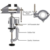 Fasmov Table Vise, 2in1 Bench Vise Home Table Vise Clamp-On Vise 360 Degrees Aluminum Alloy Swivel Rotating Universal Clamp for Electric Drill Stent Fasmov