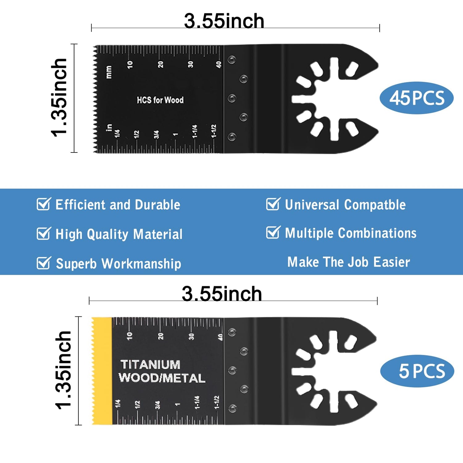 AIFICUT 50pcs Wood Plastics Metal Multitool Blades Titanium oscillating Saw Blades Quick Release Fit Dewalt Tools Bosch Porter Cable Black & Decker AIFICUT