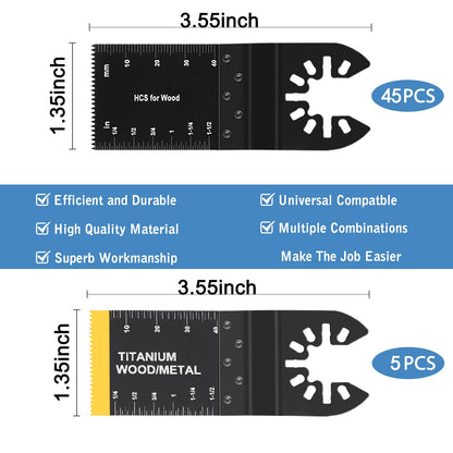 AIFICUT 50pcs Wood Plastics Metal Multitool Blades Titanium oscillating Saw Blades Quick Release Fit Dewalt Tools Bosch Porter Cable Black & Decker - WoodArtSupply