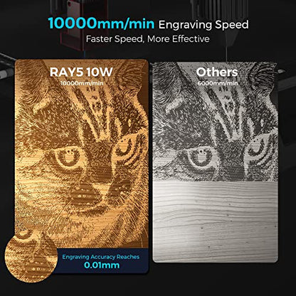 Longer RAY5 Laser Engraver 60W, Laser Engraver 10W Output Power, 32-bit Motherboard, Compresed Spot CNC, App Offline Control, DIY Engraver Tool for