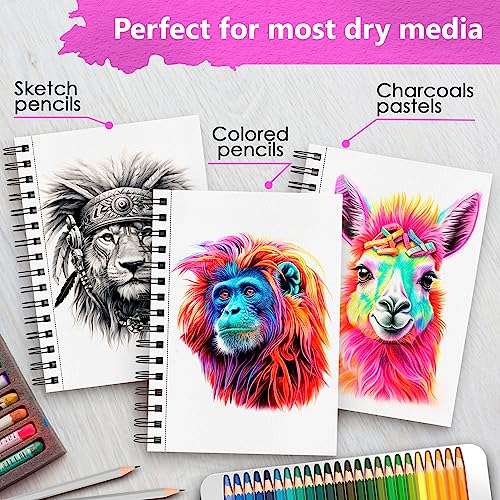 ARTISTO 5.5X8.5” Premium Sketch Book Set, Pack of 3 (300 Sheets), 68lb (100g/m2), Spiral Bound, Acid-Free Drawing Paper, Perfect for Most Dry Media - WoodArtSupply