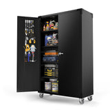 VINGLI Upgraded 72" Tall & Wide Metal Storage Cabinet with Pegboards in Doors and 4 Adjustable Shelves, Black Garage Cabinet and Storage System with VINGLI