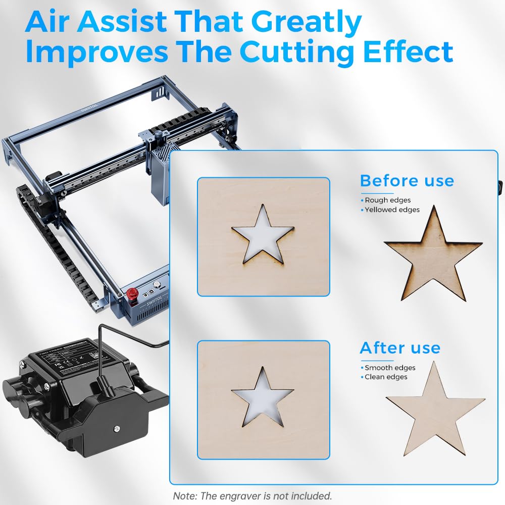 Swiitol Air Assist Pump for Laser Cutter, Air Assist Adjustable High Airflow 10-30L/min, Laser Air Assist Pump to Remove Smoke and Dust for Swiitol