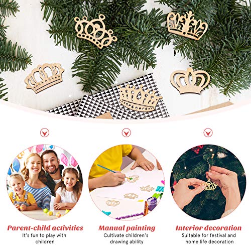 Amosfun 50pcs Cartoon Hollow Out Crown Shape Wooden Pieces Cutouts Craft Embellishments Wood Ornament Manual Accessories for DIY Art