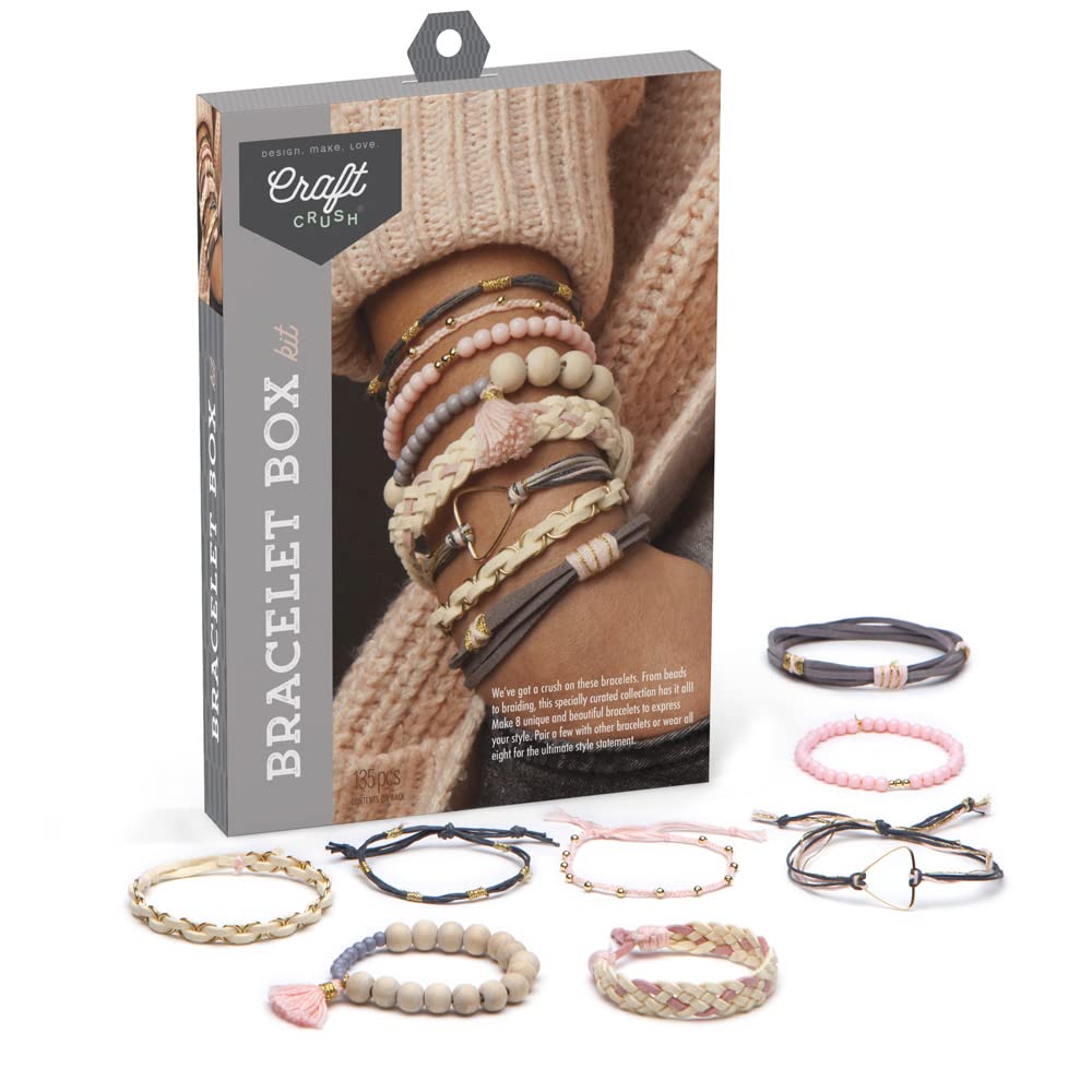 Craft Crush Bracelet Box: Blush - Makes 8 Beautiful Bracelets - Ages 13+ & — Bracelet Box: Gold — Jewelry Craft Kit — Makes 8 Amazing Bracelets — for Craft Crush