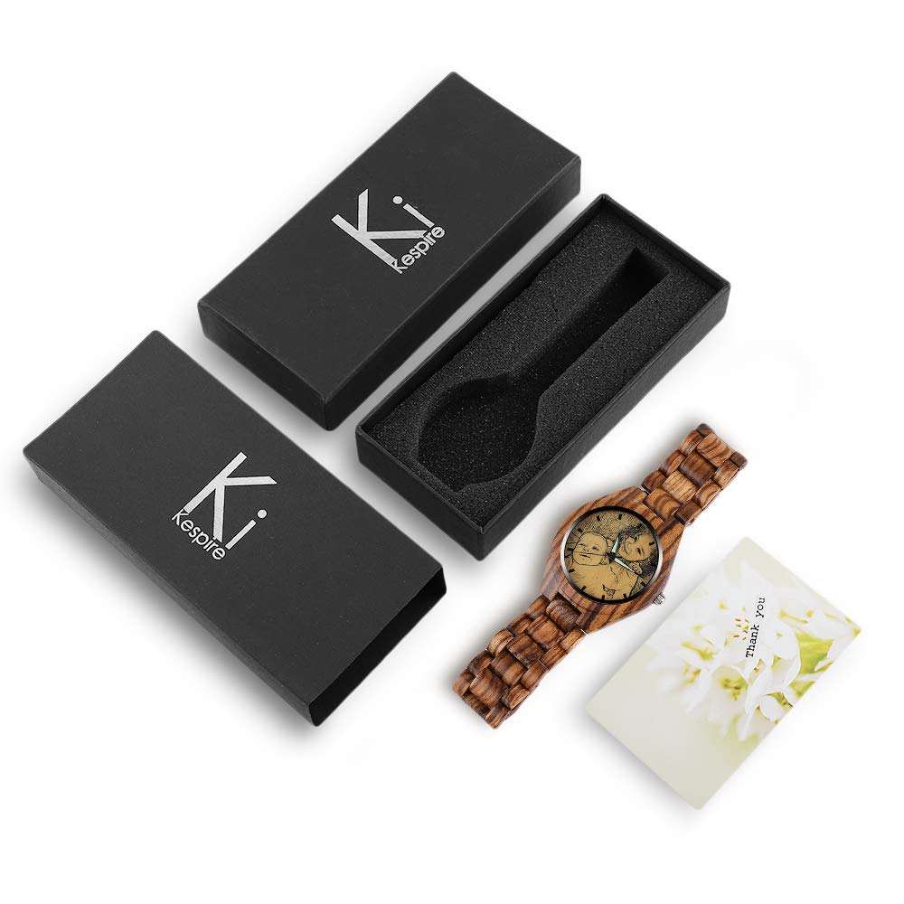 Godchoices Personalized Photo Wood Watch Engraved Text Double-Sided Custom Wrist Watch for Men Father Fiance Groomsmen Gifts Ideas Anniversary Godchoices