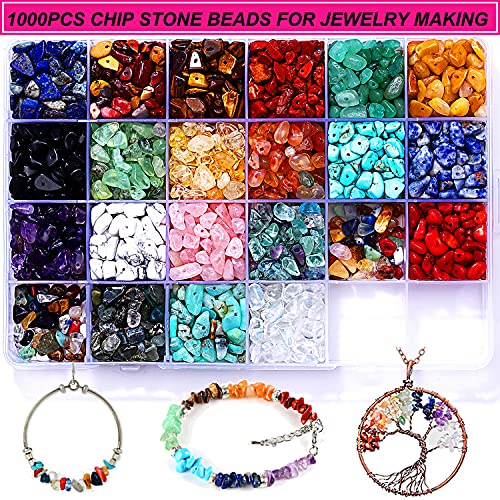 1000pcs Crystal Stone Beads for Jewelry Making, Natural Chip Stone Beads 5-8mm Irregular Gemstones Multicolored Rock Loose Beads for Ring, Earrings, N