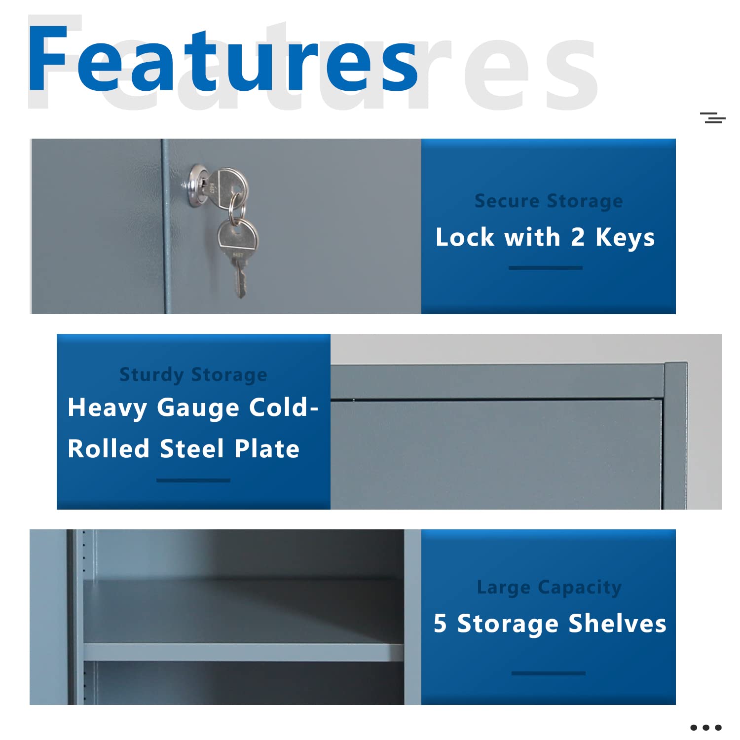 BESFUR Metal Storage Cabinet, Steel Locking Storage Cabinet with 2 Doors and 4 Shelves for Garage, Office, Classroom BESFUR