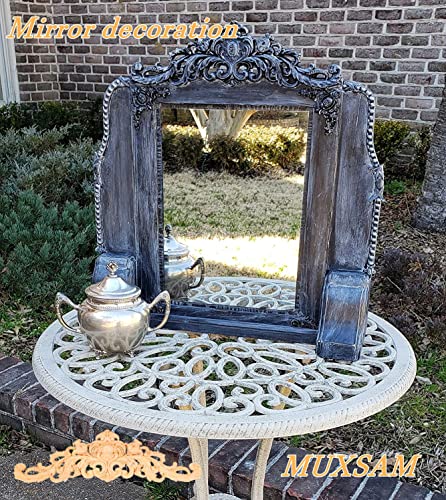 MUXSAM Long Wood Carved Appliques Onlays, 2-Pack Unpainted Decorative Corner Carving Decals Set for Wall Door Cabinet Mirror Closet Wardrobe Dresser MUXSAM