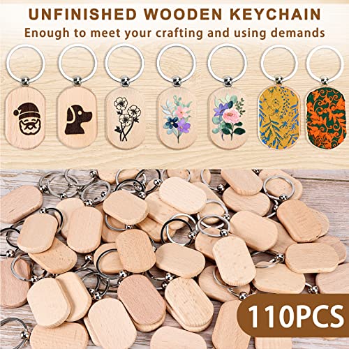Auihiay 110 Pieces Wood Keychain Blanks, Wood Key Chain Bulk, Unfinished Wood Keychain Blanks for Laser Engraving and Chrismas DIY Crafts (Rectangle) Auihiay