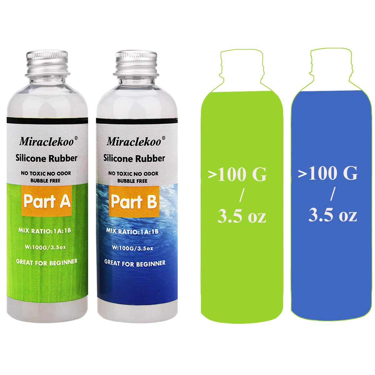 Miraclekoo Silicone Mold Making Kit Liquid Silicone Rubber 15A Platinum Silicone Translucent Mold Making Silicone for Casting Resin Molds, Silicone Miraclekoo