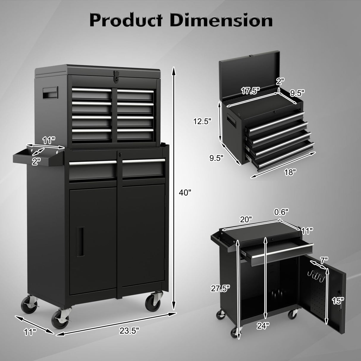 Goplus 5-Drawer Rolling Tool Chest, Tool Storage Box, Removable Tool Cabinet, Sliding Metal Organizer w/Lockable Drawers (Classic Black) Goplus