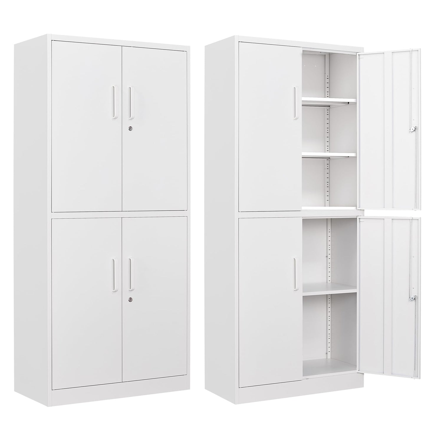 Letaya Metal Storage Cabinet with Lock Door, Adjustable Shelf Steel Cabinets for Office, Home,Pantry,Kitchen,Garage Utility Cabinet (4 Door-White)