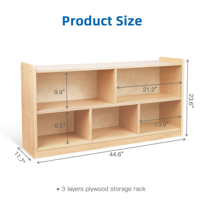 TOOKYLAND 5-Compartment Wooden Storage Cabinet, 2-Shelf Montessori Shelf Toy Organizers and Storage, Kids Classroom Organizer, Playroom, Daycare and
