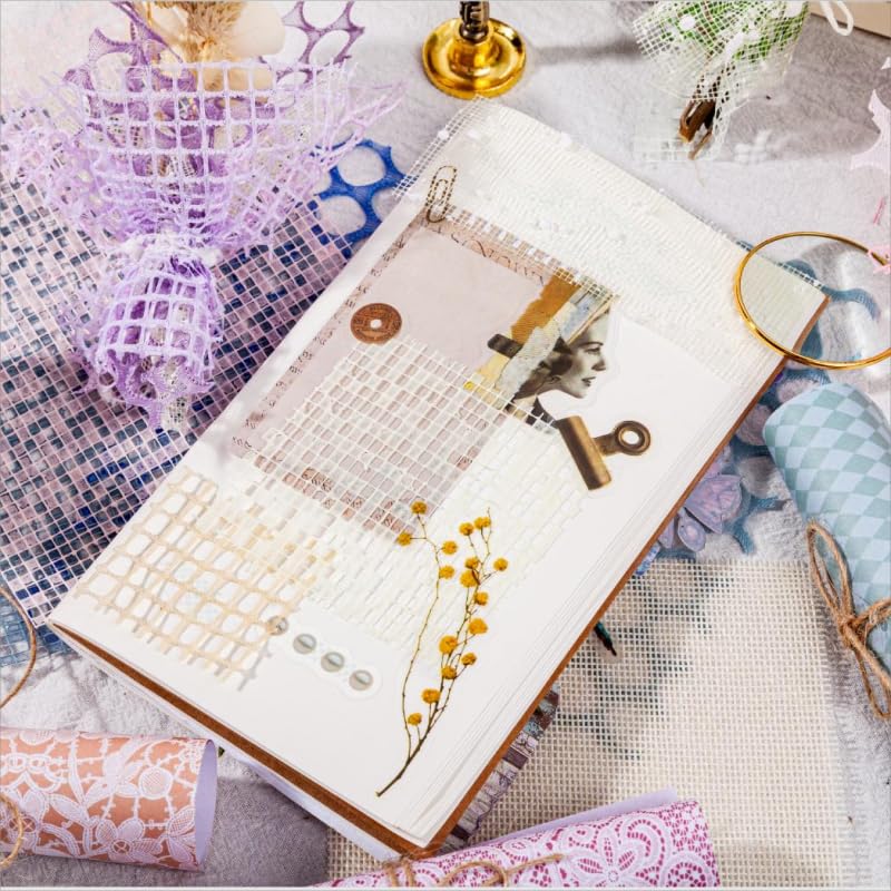 Diuhofart 90 Sheets Handmade Scrapbook Supplies Paper Mesh Kit, Morandi Textured Paper Sheet Mix Mesh Fabric Materials 7.1x5.2 Inches for Diuhofart