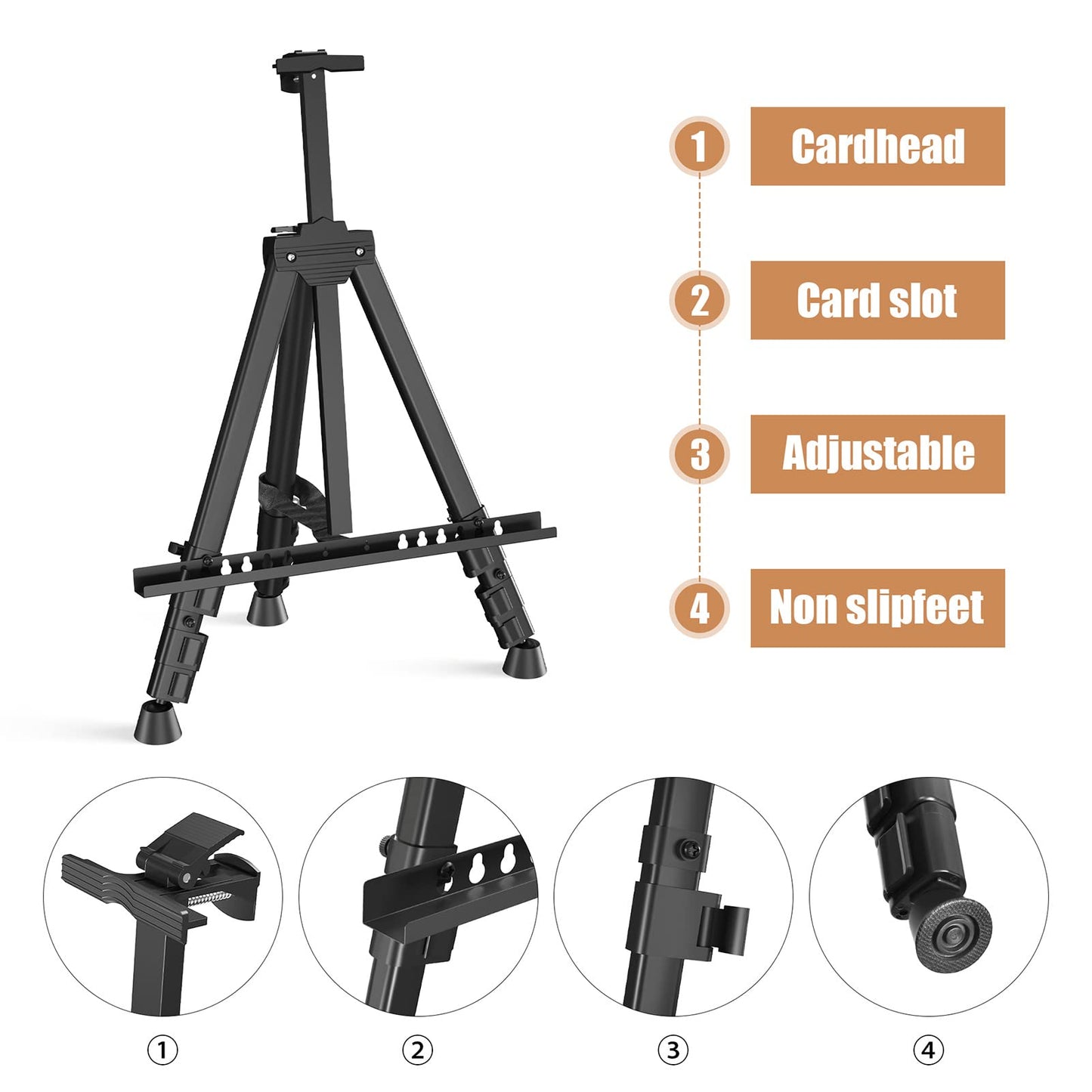 Art Painting Display Easel Stand - Portable Adjustable Aluminum Metal Tripod Artist Easel with Bag, Height from 17" to 66", Extra Sturdy for - WoodArtSupply