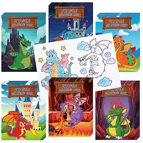 Ctosree 24 Pcs Dragon Coloring Books for Kids Dragon Party Castle Painting Drawing Book DIY Story Art Doodle Booklet Dragon Party Favors Supplies Ctosree