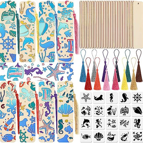92 Pieces Unfinished Wood Bookmark with Colorful Tassels DIY Templates Blank Bookmarks Ornament Wooden Bookmarks DIY Bookmarks for Kids DIY Crafts TaoBary