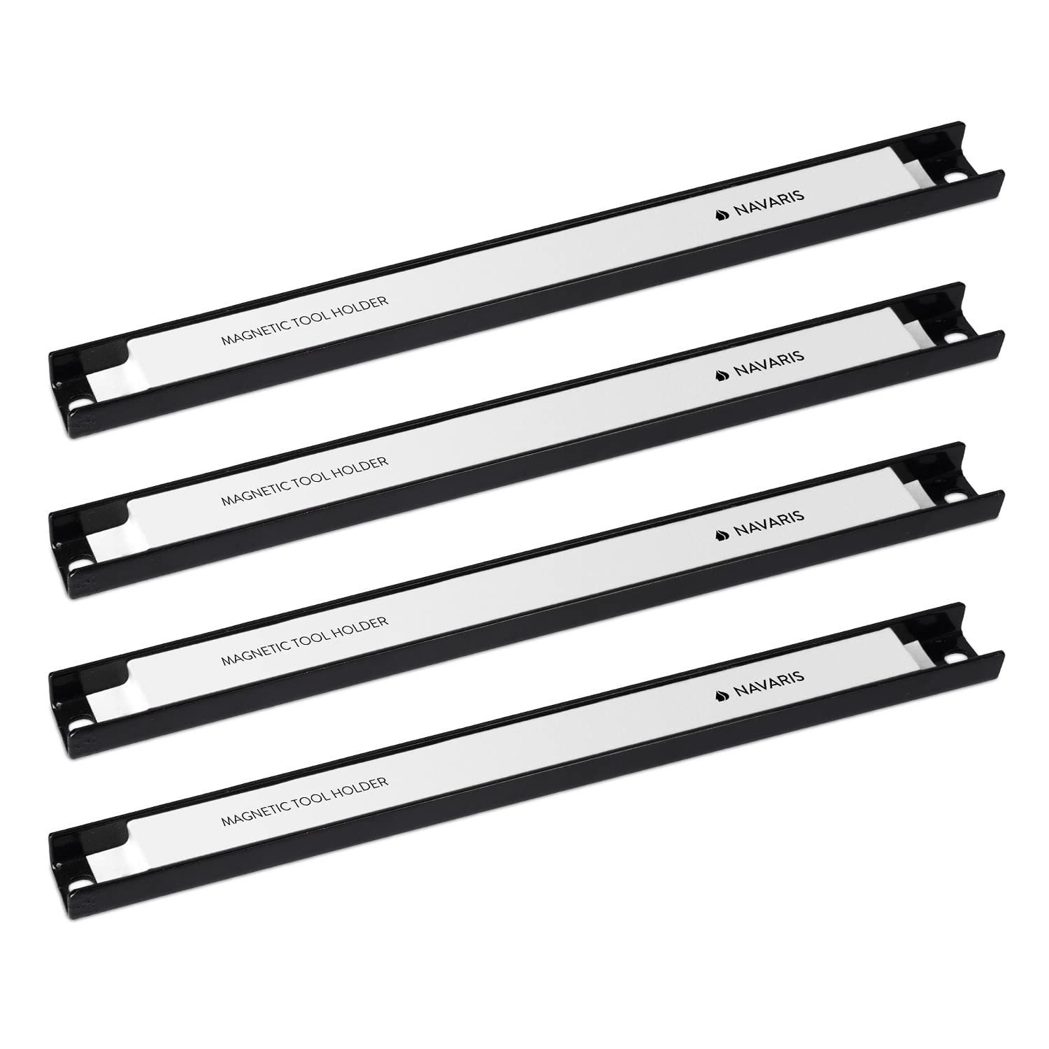 Navaris Set of 4 Magnetic Tool Holder Rack - 12 Inch Heavy Duty Garage Wall Holder Strip for Tools - Tool Bar with Magnet for Screwdriver, Wrench Navaris