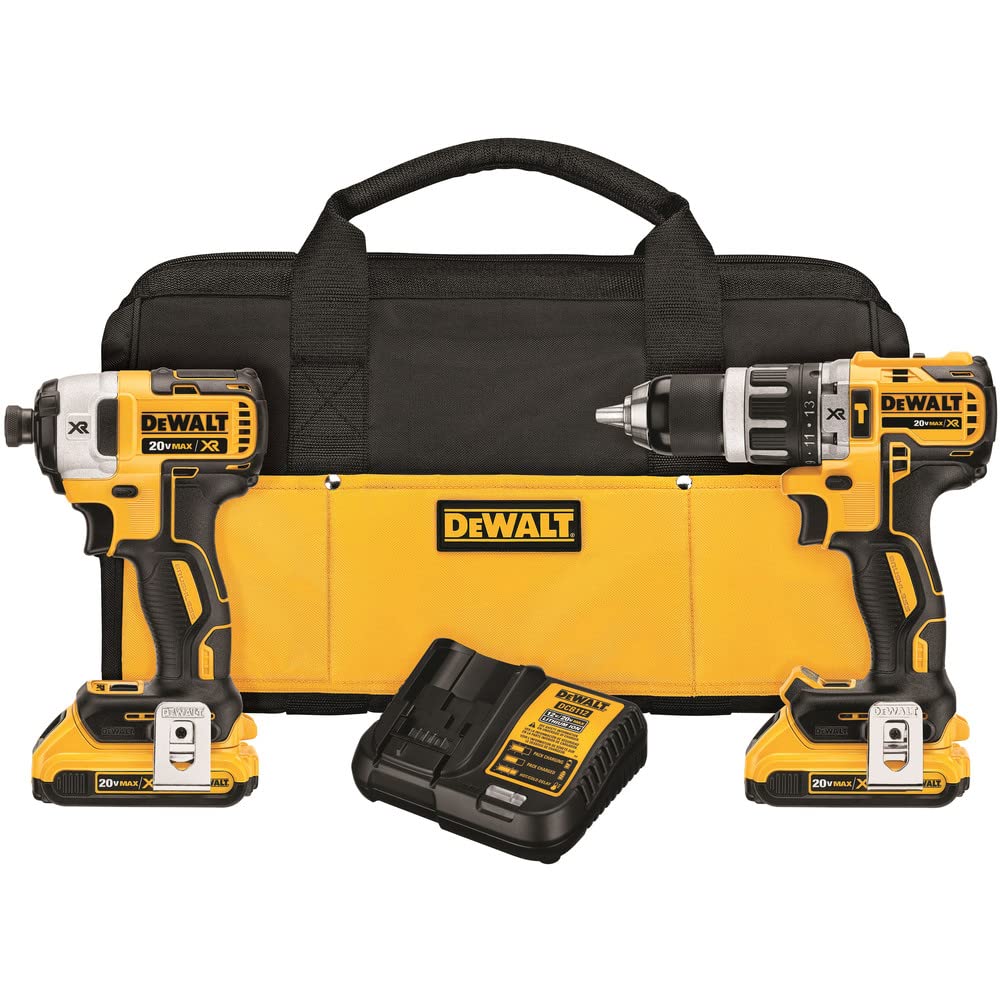 DEWALT 20V MAX XR Brushless Impact Driver and Hammer Drill Combo Kit , Compact 2.0Ah (DCK287D2) DEWALT