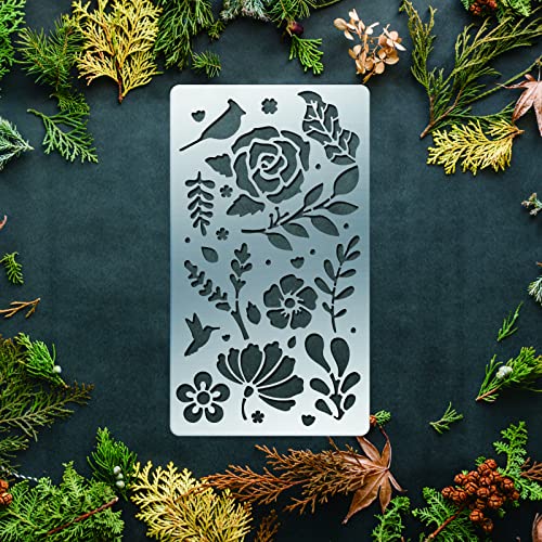 BENECREAT 4PCS 4x7 Inch Flower Grass Pattern Metal Stencils, Nature Theme Butterfly Bird Stencil Template for Wood Carving, Drawings and Woodburning, BENECREAT