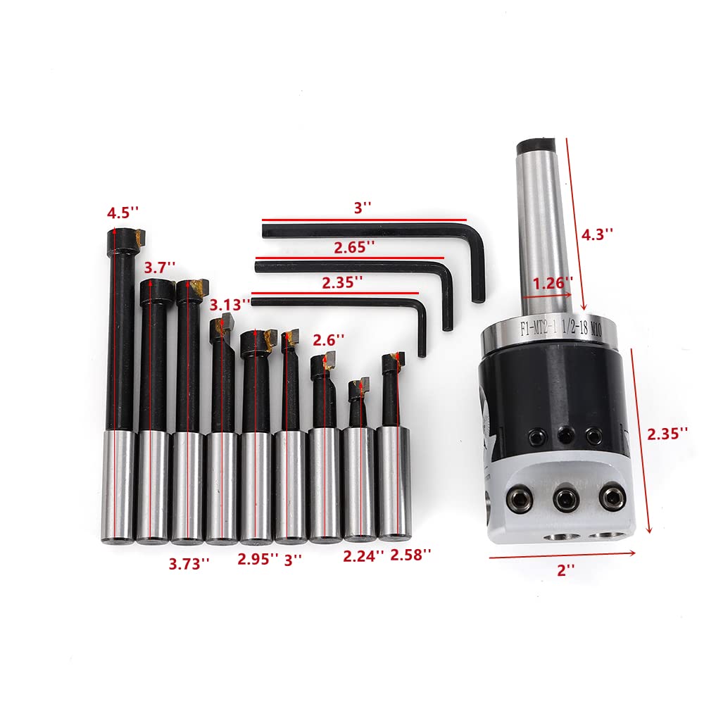 12pcs Precision Boring Head Shank Boring Bar Set F1-12 50mm Boring Head with 9pcs 12mm Boring Bars for CNC Millling Machine Lathe Tool Set HYYKJ-US