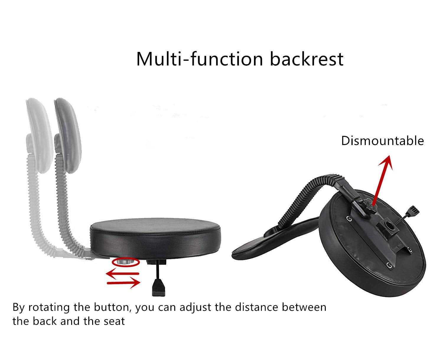 Antlu Rolling Stool Drafting Chair for Garage Shop Workbench Kitchen Medical Salon,Swivel Adjustable Stool with Wheels and Back Support (Black, Antlu