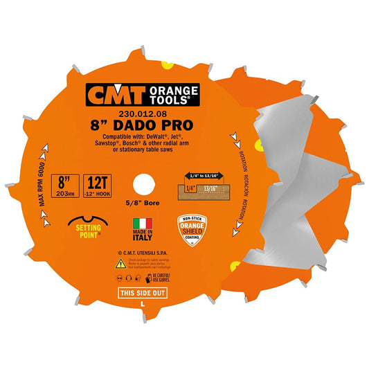 CMT 230.012.08 Dado Pro Set, 8-Inch x 12 Teeth FTG+ATB Grind with 5/8-Inch Bore - WoodArtSupply