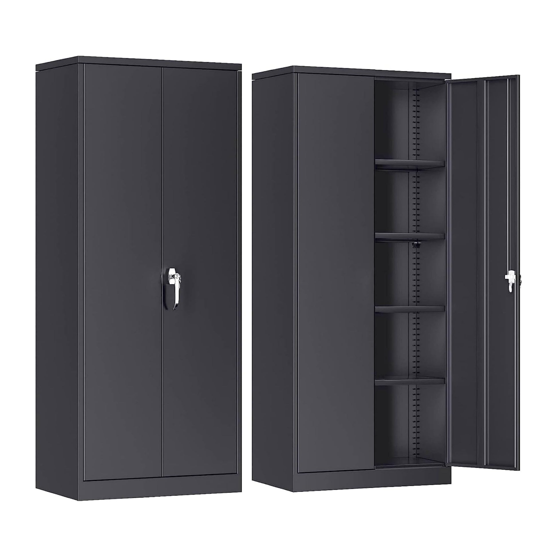 Reemoon Metal Storage Cabinet with Locking Doors and Adjustable Shelves, 71" Tall Steel Storage Cabinet for Home Office Garage Utility Room, Black - WoodArtSupply