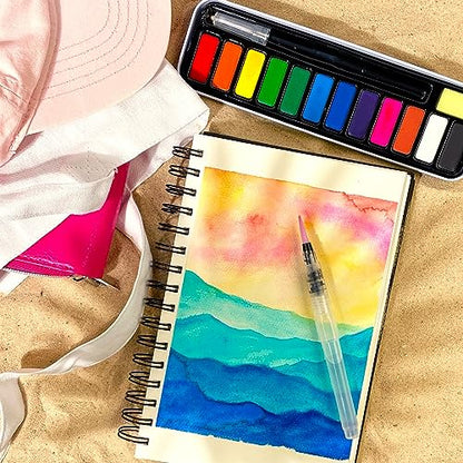 ArtSkills Travel Watercolor Kit, Watercolor Paint Set for Kids & Adults, Travel Palette with Water Brush - WoodArtSupply