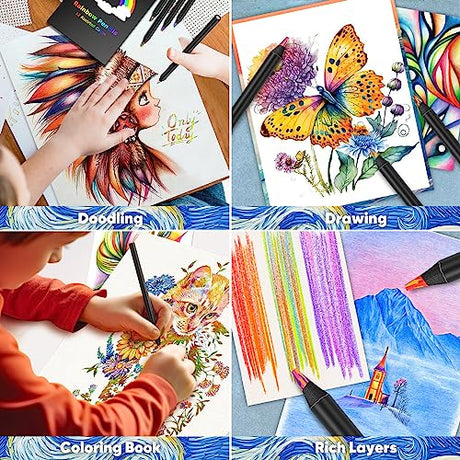 Hapikalor 12-Color Rainbow Pencils Aesthetic Jumbo Colored Pencils for Adult Coloring Sketching, Cute Drawing Kit Fun Pencils Cool Stuff Christmas Hapikalor